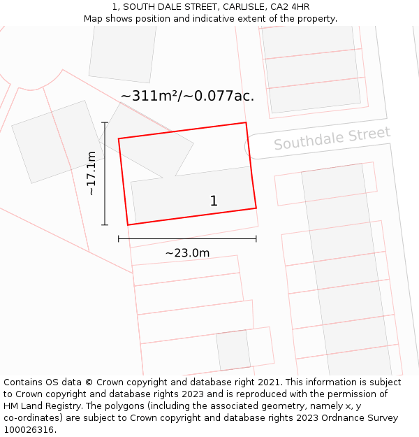 1, SOUTH DALE STREET, CARLISLE, CA2 4HR: Plot and title map