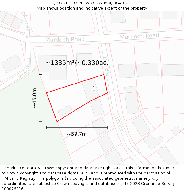 1, SOUTH DRIVE, WOKINGHAM, RG40 2DH: Plot and title map