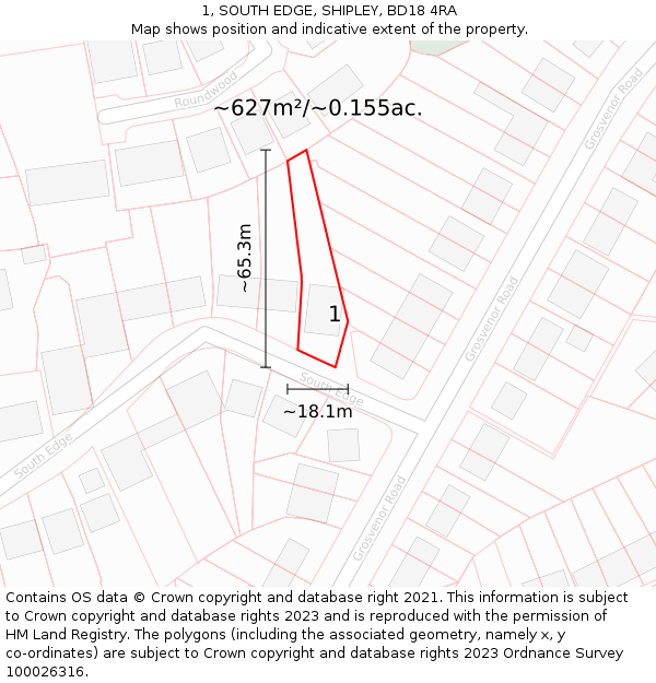 1, SOUTH EDGE, SHIPLEY, BD18 4RA: Plot and title map