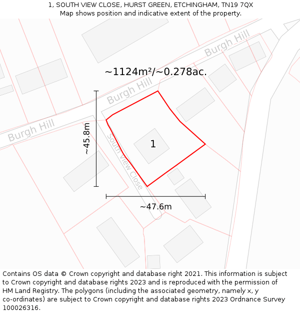1, SOUTH VIEW CLOSE, HURST GREEN, ETCHINGHAM, TN19 7QX: Plot and title map