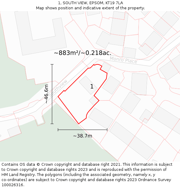 1, SOUTH VIEW, EPSOM, KT19 7LA: Plot and title map