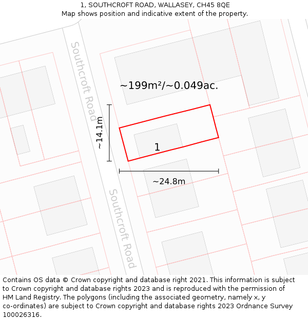 1, SOUTHCROFT ROAD, WALLASEY, CH45 8QE: Plot and title map