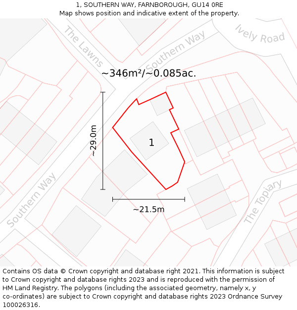 1, SOUTHERN WAY, FARNBOROUGH, GU14 0RE: Plot and title map