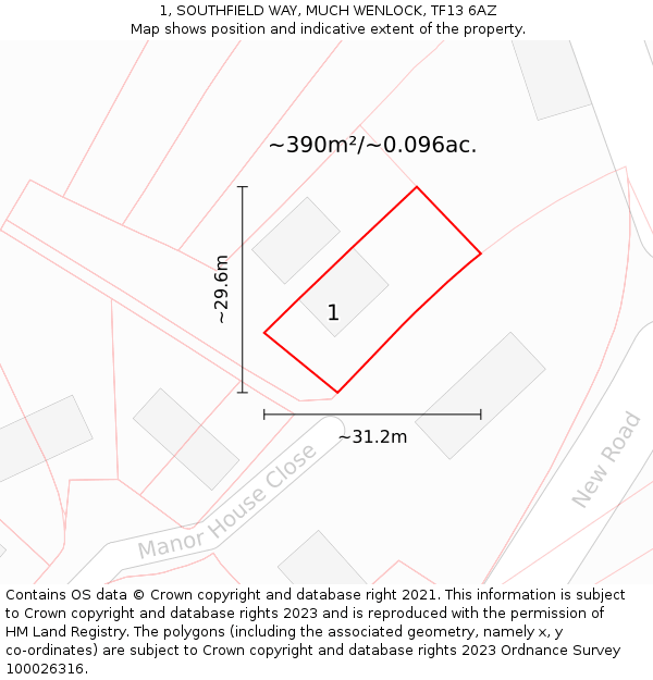 1, SOUTHFIELD WAY, MUCH WENLOCK, TF13 6AZ: Plot and title map