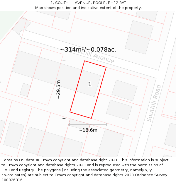 1, SOUTHILL AVENUE, POOLE, BH12 3AT: Plot and title map