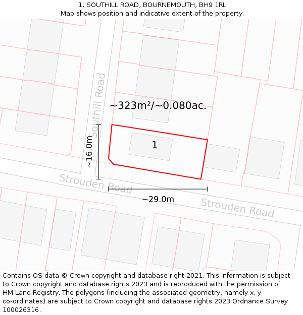 1, SOUTHILL ROAD, BOURNEMOUTH, BH9 1RL: Plot and title map