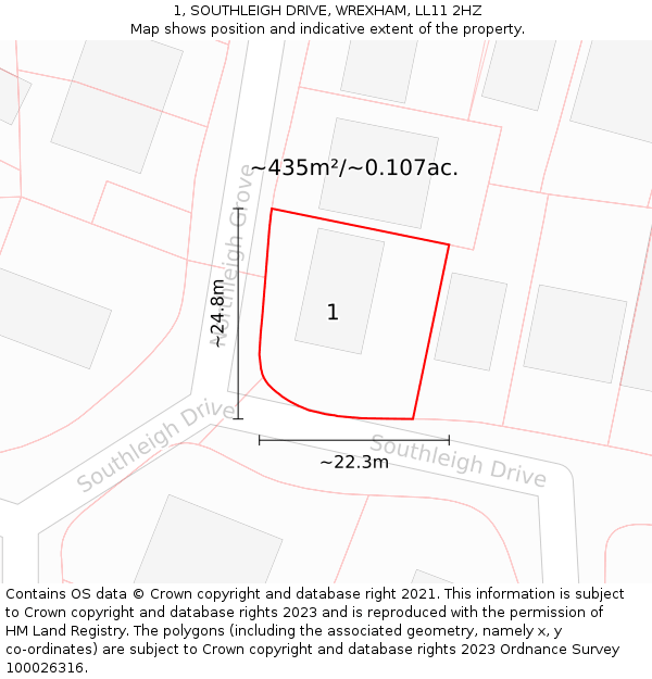 1, SOUTHLEIGH DRIVE, WREXHAM, LL11 2HZ: Plot and title map