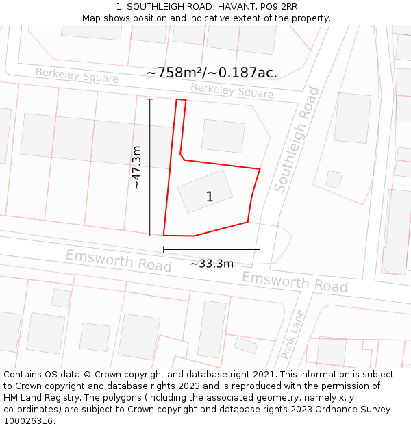 1, SOUTHLEIGH ROAD, HAVANT, PO9 2RR: Plot and title map
