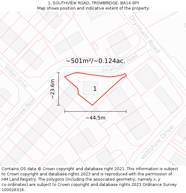 1, SOUTHVIEW ROAD, TROWBRIDGE, BA14 0PY: Plot and title map