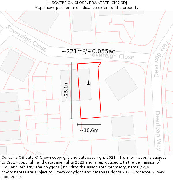 1, SOVEREIGN CLOSE, BRAINTREE, CM7 9DJ: Plot and title map