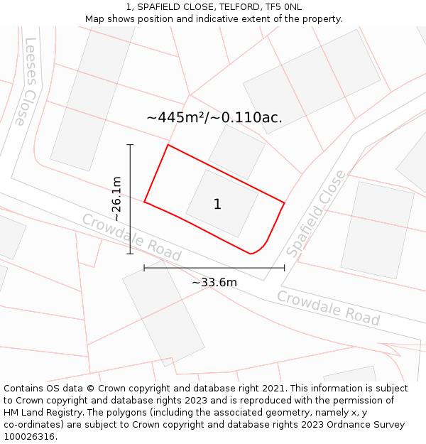 1, SPAFIELD CLOSE, TELFORD, TF5 0NL: Plot and title map