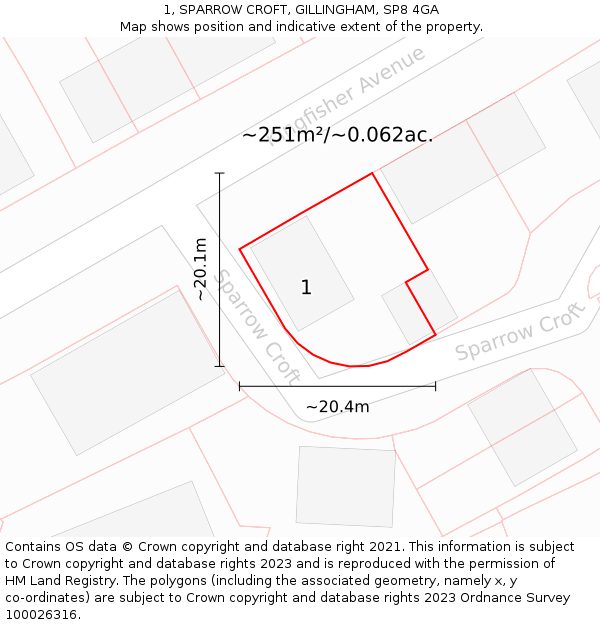 1, SPARROW CROFT, GILLINGHAM, SP8 4GA: Plot and title map