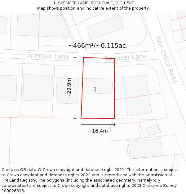 1, SPENCER LANE, ROCHDALE, OL11 5PE: Plot and title map