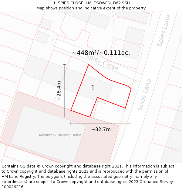 1, SPIES CLOSE, HALESOWEN, B62 9SH: Plot and title map