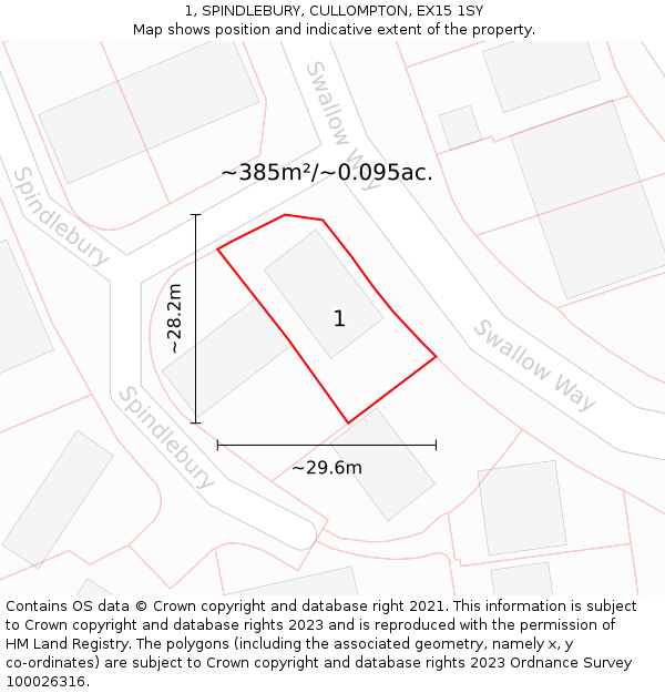1, SPINDLEBURY, CULLOMPTON, EX15 1SY: Plot and title map