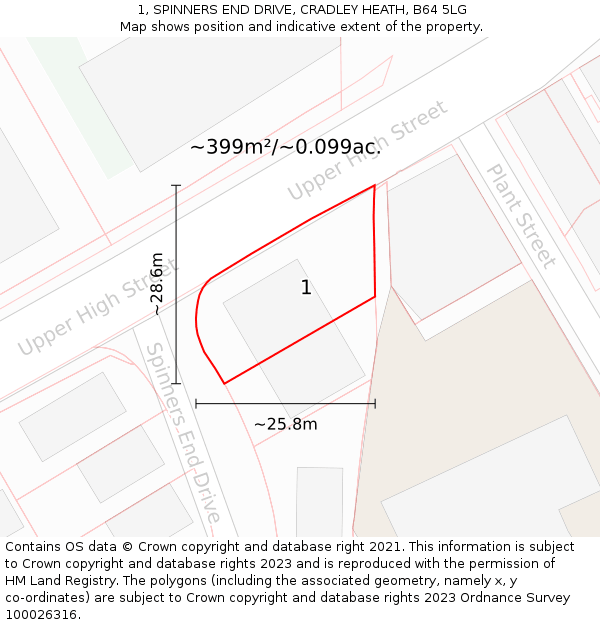 1, SPINNERS END DRIVE, CRADLEY HEATH, B64 5LG: Plot and title map