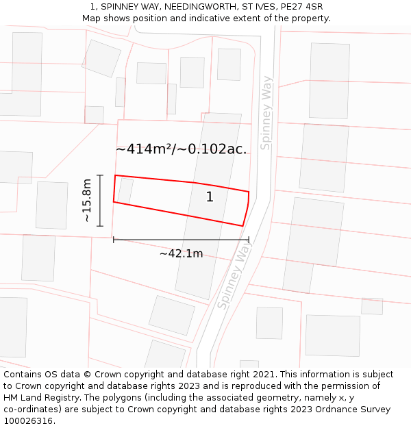 1, SPINNEY WAY, NEEDINGWORTH, ST IVES, PE27 4SR: Plot and title map