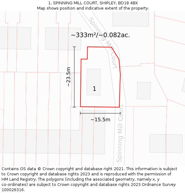 1, SPINNING MILL COURT, SHIPLEY, BD18 4BX: Plot and title map