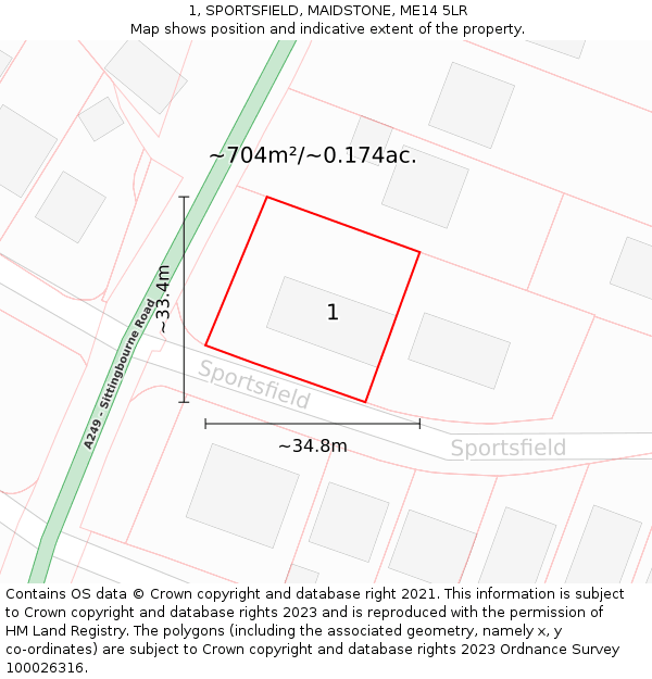 1, SPORTSFIELD, MAIDSTONE, ME14 5LR: Plot and title map