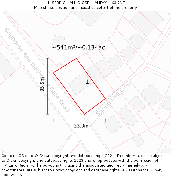 1, SPRING HALL CLOSE, HALIFAX, HX3 7NE: Plot and title map