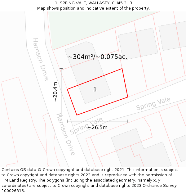 1, SPRING VALE, WALLASEY, CH45 3HR: Plot and title map