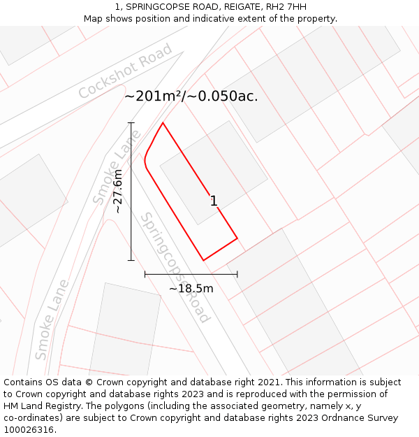 1, SPRINGCOPSE ROAD, REIGATE, RH2 7HH: Plot and title map
