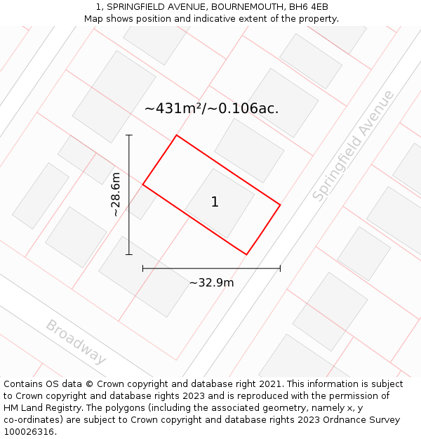 1, SPRINGFIELD AVENUE, BOURNEMOUTH, BH6 4EB: Plot and title map