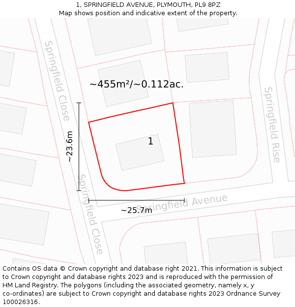 1, SPRINGFIELD AVENUE, PLYMOUTH, PL9 8PZ: Plot and title map