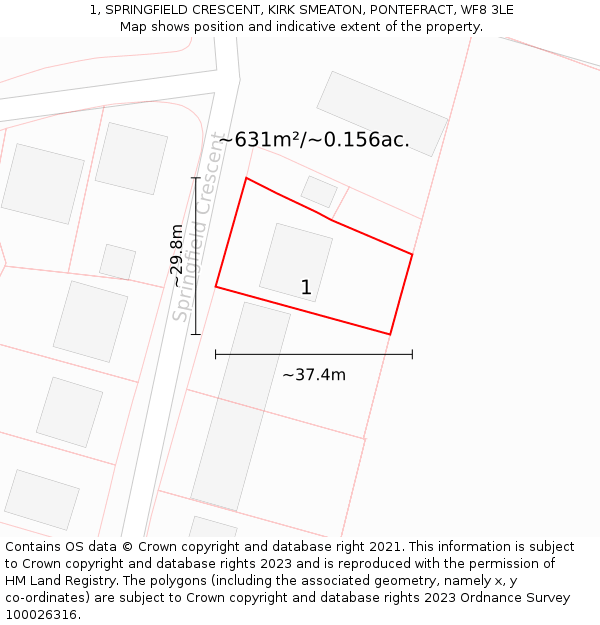 1, SPRINGFIELD CRESCENT, KIRK SMEATON, PONTEFRACT, WF8 3LE: Plot and title map