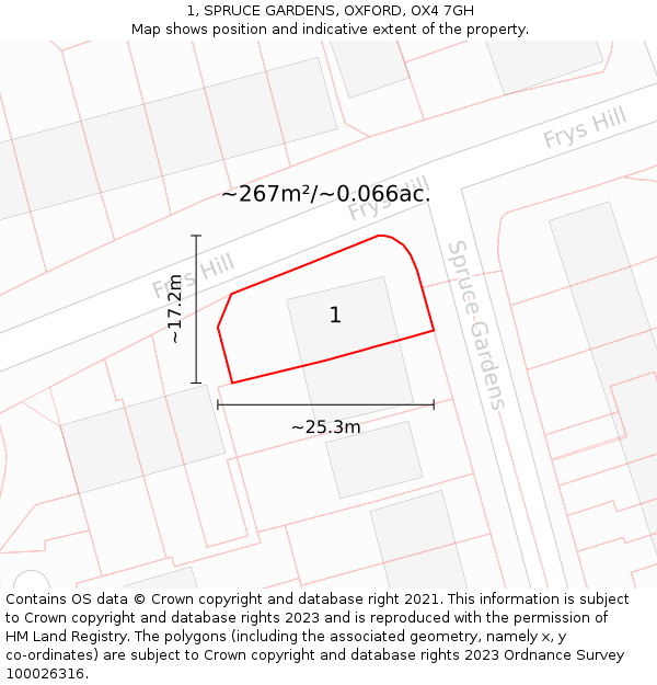 1, SPRUCE GARDENS, OXFORD, OX4 7GH: Plot and title map