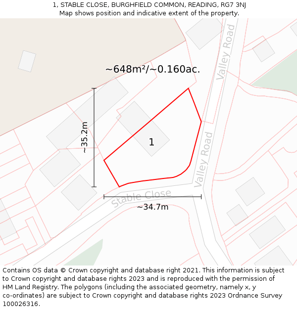 1, STABLE CLOSE, BURGHFIELD COMMON, READING, RG7 3NJ: Plot and title map