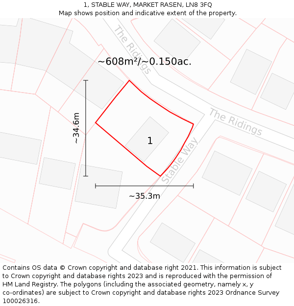 1, STABLE WAY, MARKET RASEN, LN8 3FQ: Plot and title map