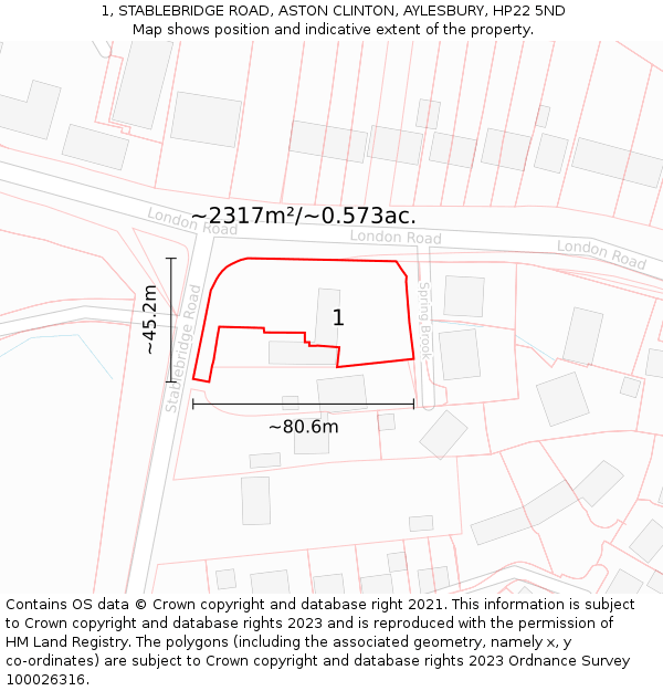 1, STABLEBRIDGE ROAD, ASTON CLINTON, AYLESBURY, HP22 5ND: Plot and title map