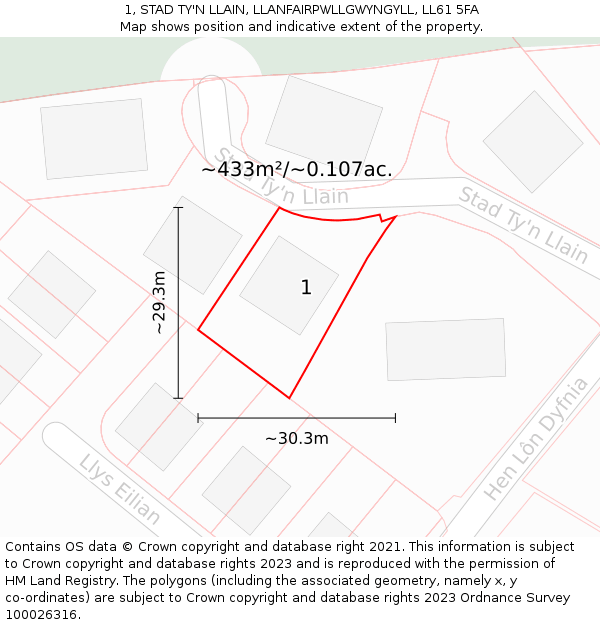 1, STAD TY'N LLAIN, LLANFAIRPWLLGWYNGYLL, LL61 5FA: Plot and title map