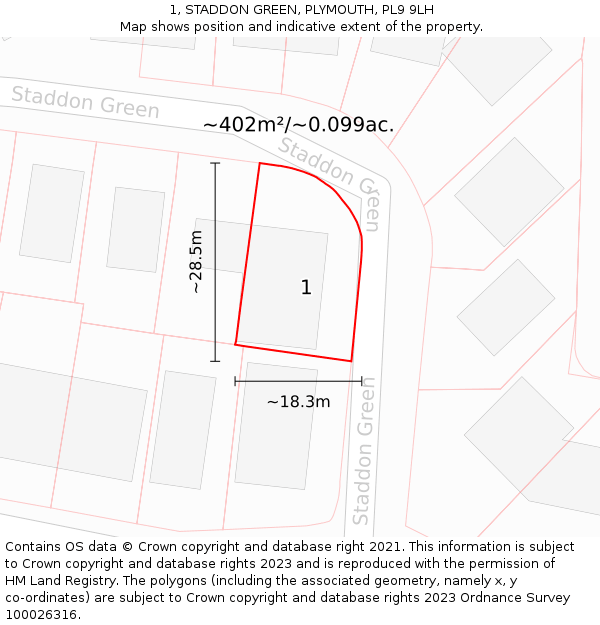 1, STADDON GREEN, PLYMOUTH, PL9 9LH: Plot and title map