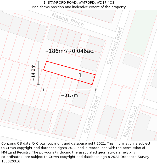 1, STAMFORD ROAD, WATFORD, WD17 4QS: Plot and title map