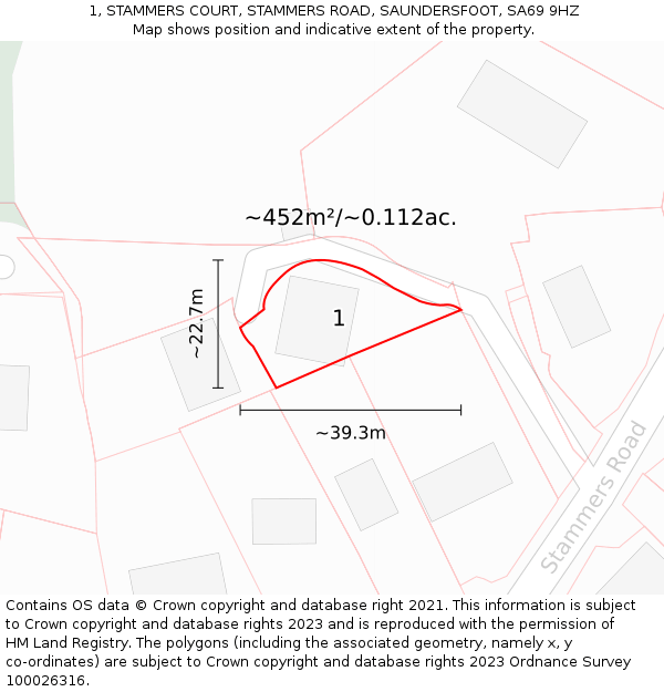 1, STAMMERS COURT, STAMMERS ROAD, SAUNDERSFOOT, SA69 9HZ: Plot and title map