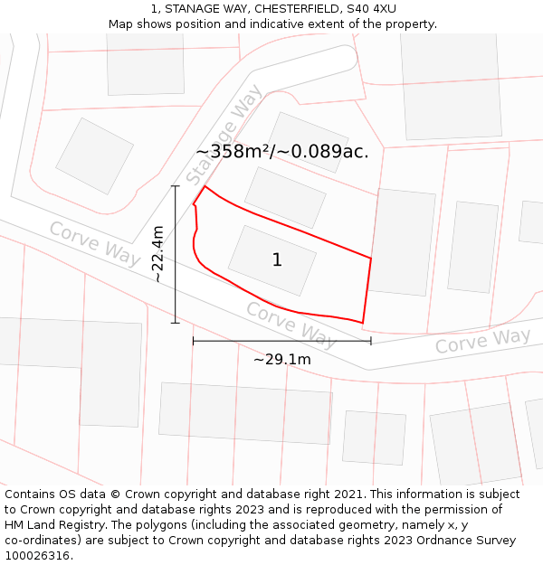 1, STANAGE WAY, CHESTERFIELD, S40 4XU: Plot and title map