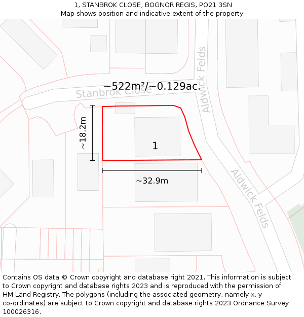 1, STANBROK CLOSE, BOGNOR REGIS, PO21 3SN: Plot and title map