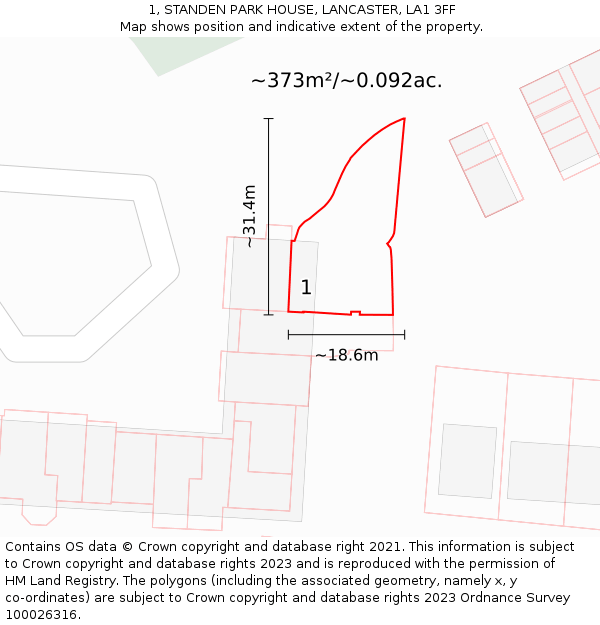 1, STANDEN PARK HOUSE, LANCASTER, LA1 3FF: Plot and title map