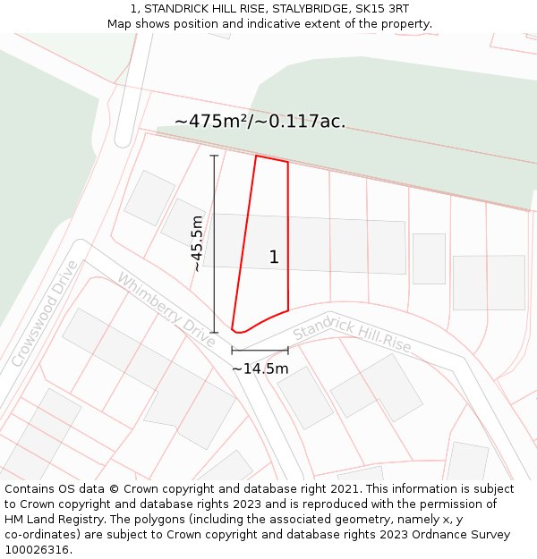 1, STANDRICK HILL RISE, STALYBRIDGE, SK15 3RT: Plot and title map