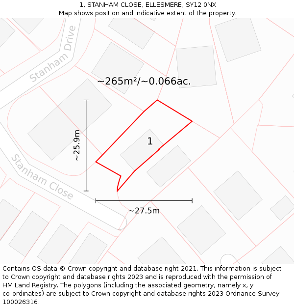 1, STANHAM CLOSE, ELLESMERE, SY12 0NX: Plot and title map