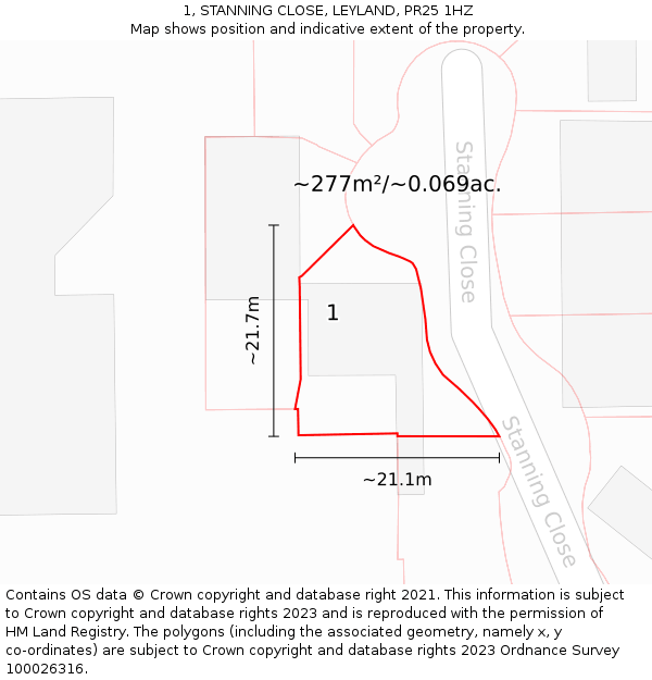 1, STANNING CLOSE, LEYLAND, PR25 1HZ: Plot and title map