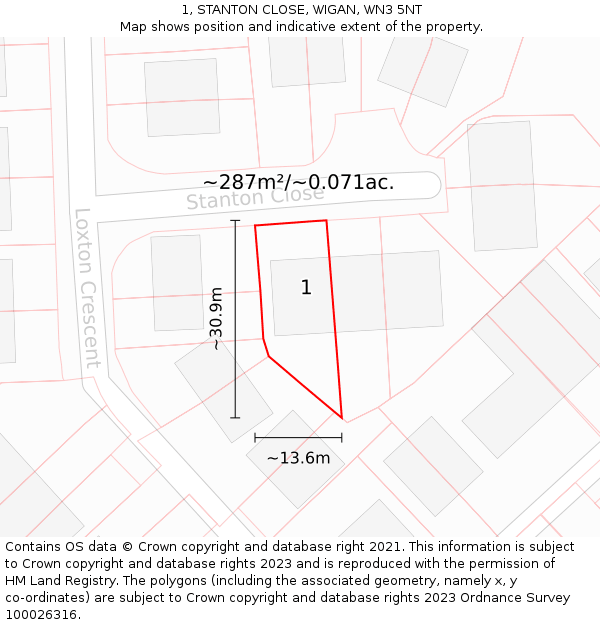 1, STANTON CLOSE, WIGAN, WN3 5NT: Plot and title map