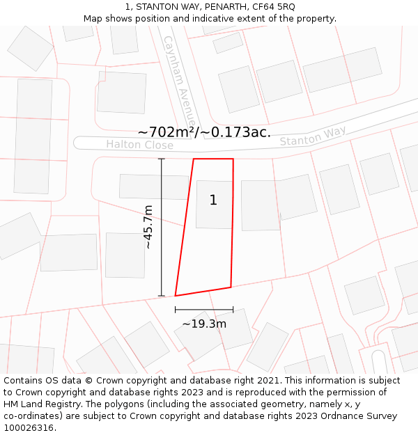 1, STANTON WAY, PENARTH, CF64 5RQ: Plot and title map