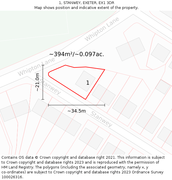 1, STANWEY, EXETER, EX1 3DR: Plot and title map