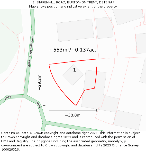 1, STAPENHILL ROAD, BURTON-ON-TRENT, DE15 9AF: Plot and title map