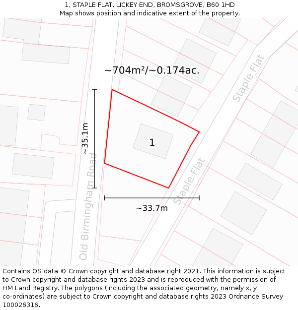 1, STAPLE FLAT, LICKEY END, BROMSGROVE, B60 1HD: Plot and title map