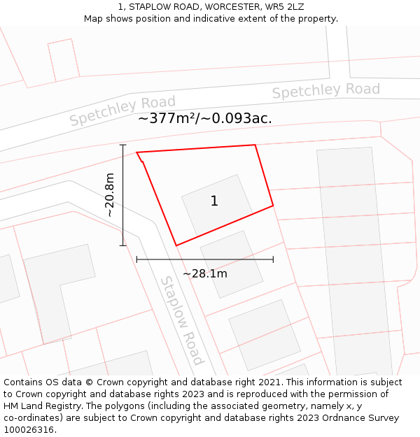 1, STAPLOW ROAD, WORCESTER, WR5 2LZ: Plot and title map