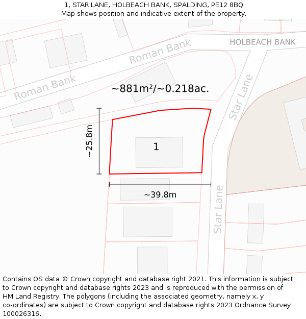 1, STAR LANE, HOLBEACH BANK, SPALDING, PE12 8BQ: Plot and title map